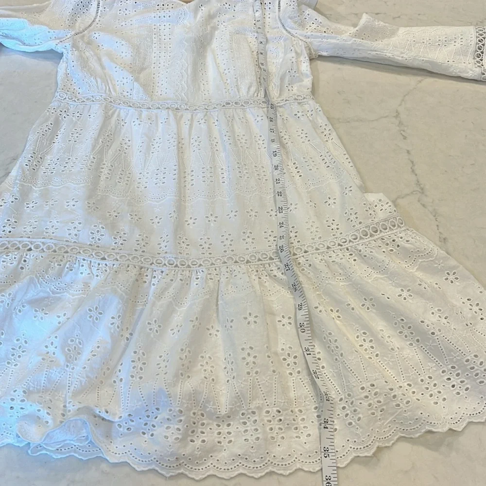 J. Crew White‎ Eyelet Cutout Long Sleeve Lined Dress Size 4